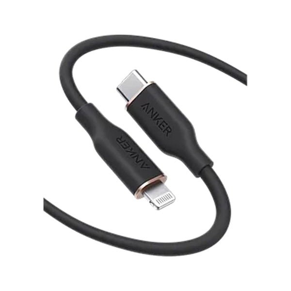 كابل باورلاين 3 فلو USB من النوع سي الى لايتنينج لموبايل ايفون 13 برو 12 11 X XS XR 8 بلس انكر [معتمد ابل 91 سم] يدعم توصيل الطاقة السيليكون بلون اسود