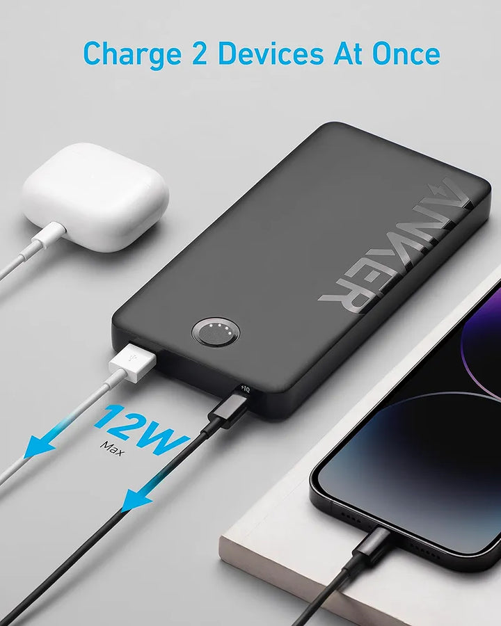 Anker External Battery, 323 Power Bank 10,000 mAh with 2 Ports , Fast Charging 12 W for iPhone 15 14 13 Pro, Huawei, iPad Pro/Air, Samsung Galaxy and Plus Encore 