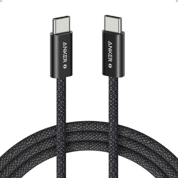 كابل زولو USB نوع C الى USB نوع C مضفر مقاوم للأوساخ وصلة رفيعة للشحن السريع بقوة 240 وات لسلسلة آيفون 16 وماك بوك من انكر، لون أسود، طول 1.8 متر